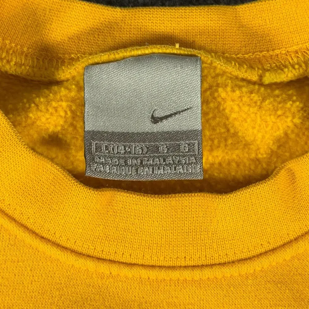 Vintage Nike Crewneck Sweatshirt Youth L 14-16 Yellow Spell Out Y2K Fleece